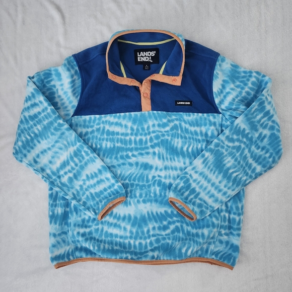LANDS END Men's Blue Tie-Dye Snap Pullover Fleece Multicolor Size Large‎ Cozy - Picture 2 of 9